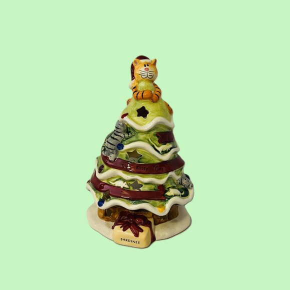 Blue Sky “The Kitty Tree” Christmas Whimsical Tealight Candle Holder Signed - Picture 11 of 11